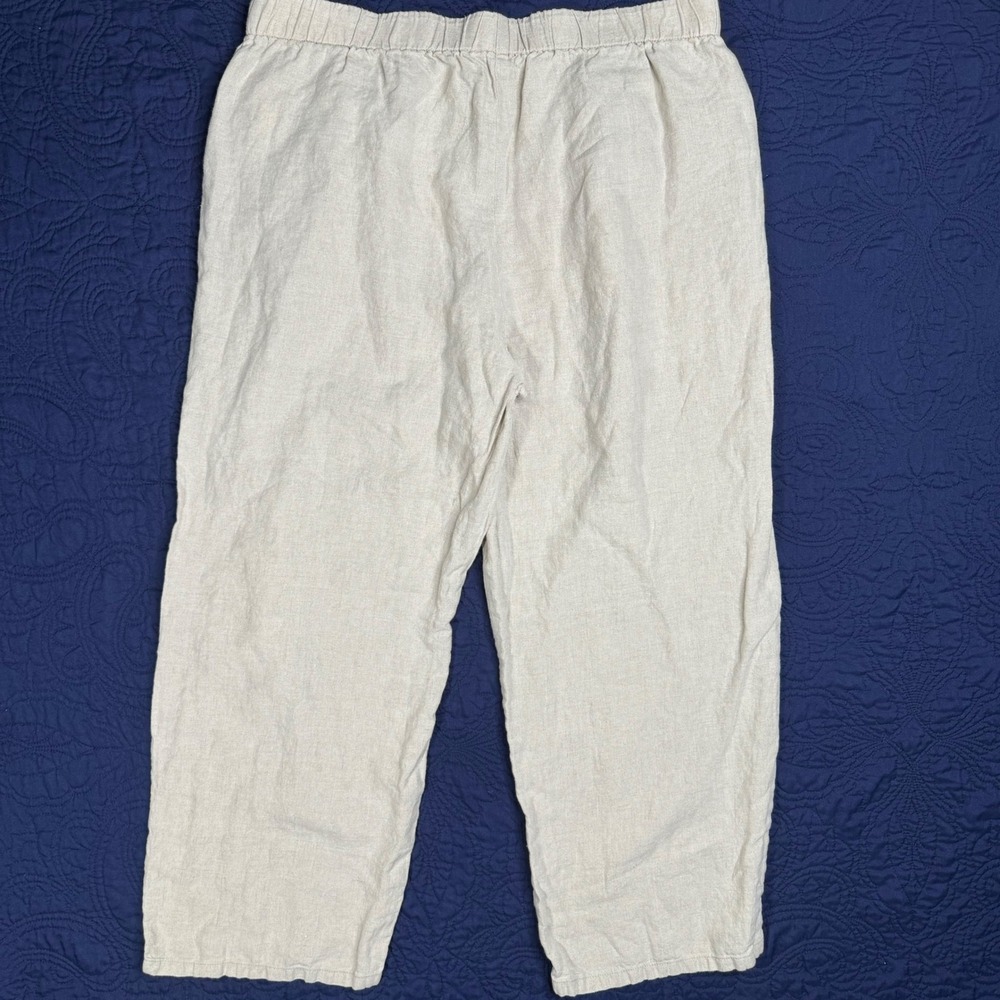 EILEEN FISHER Linen Cropped Pants Beige Elastic Waist Wide Leg Women's L G‎ Read - Picture 2 of 7